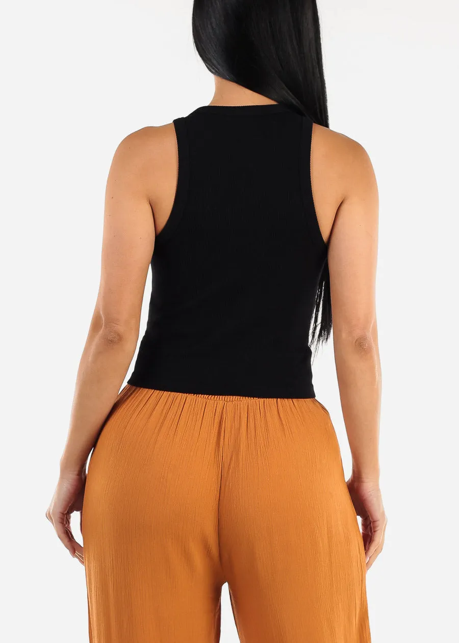 Sleeveless Black Seamless Ribbed Crop Top sold by Moda product image thumbnail 4