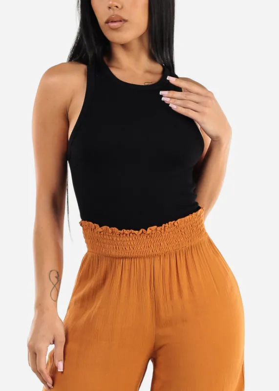 Sleeveless Black Seamless Ribbed Crop Top sold by Moda