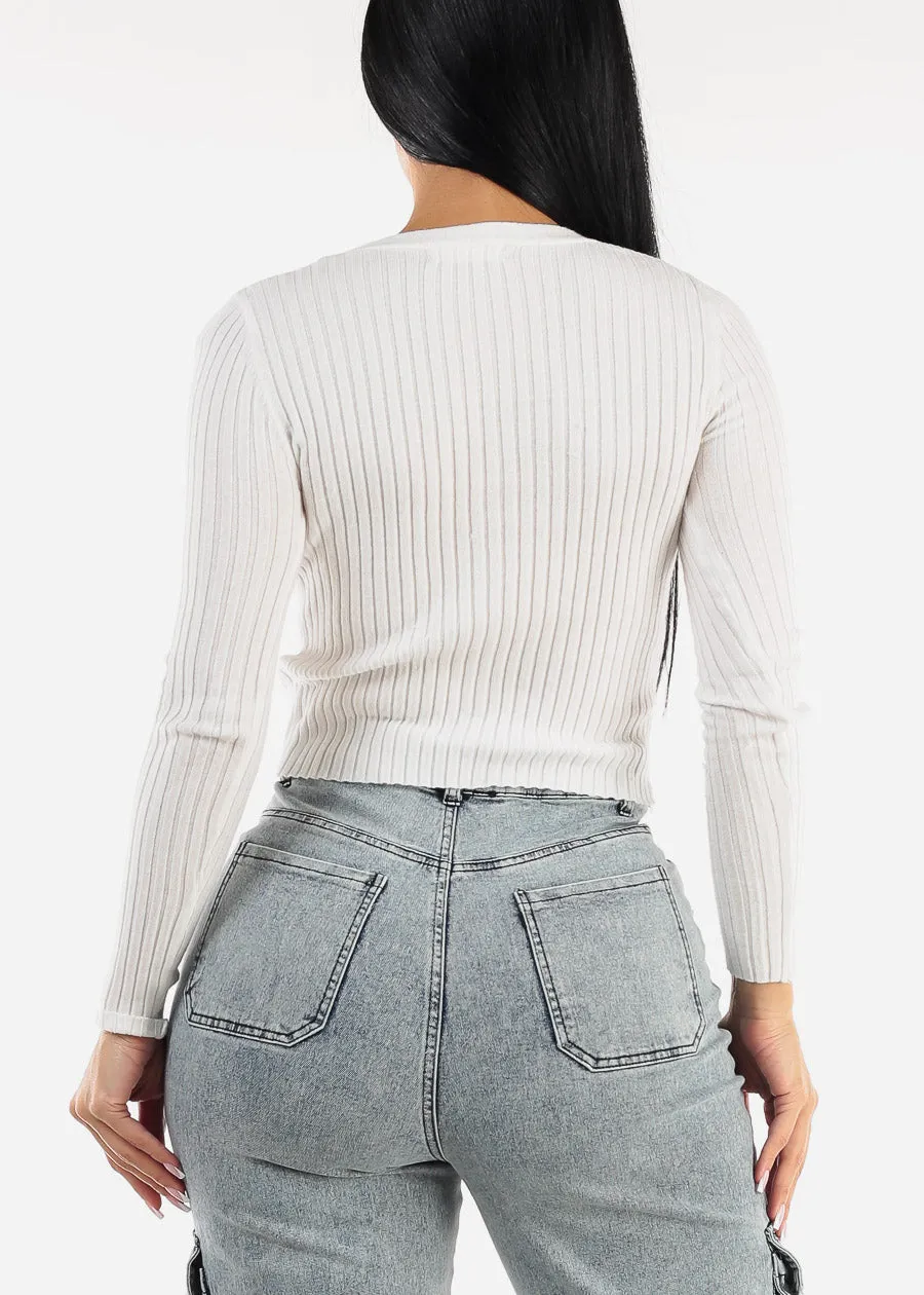 White Long Sleeve Button Up Fitted Sweater sold by Moda product image thumbnail 5