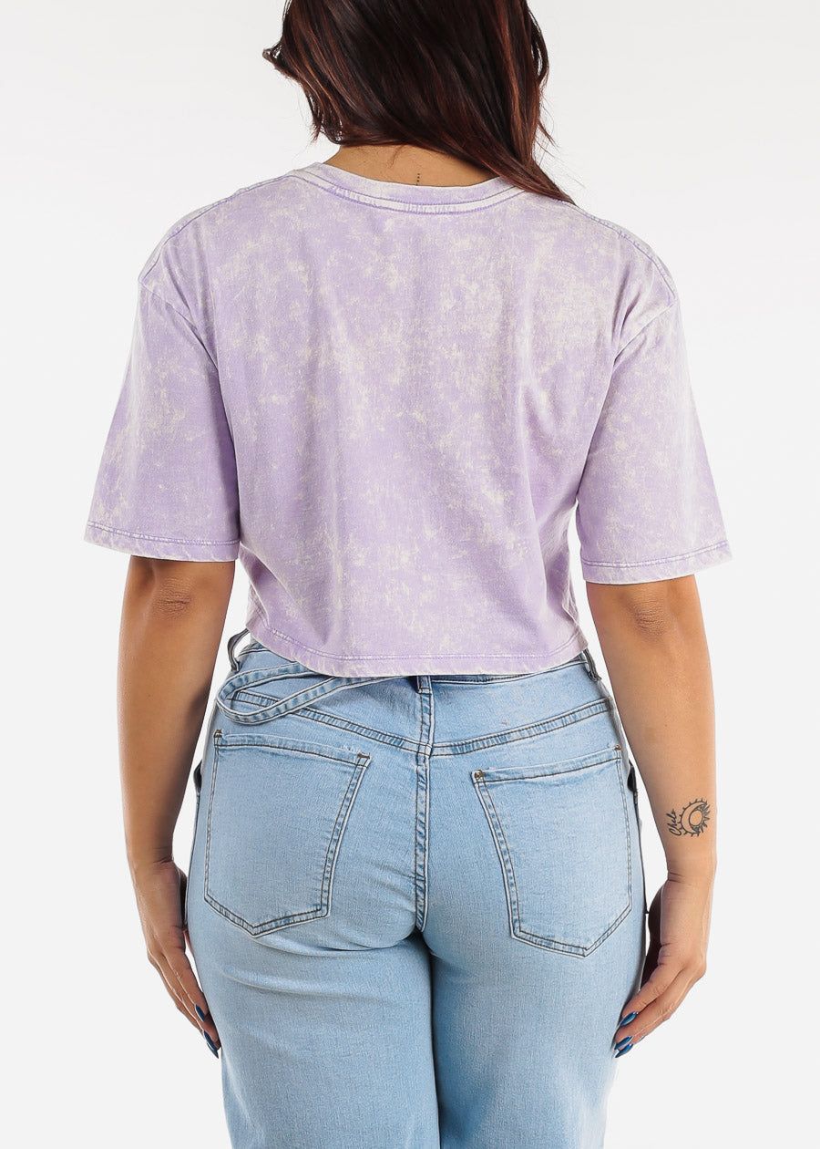 Loose Short Sleeve Mineral Wash Cropped Tee Light Purple sold by Moda product image thumbnail 5