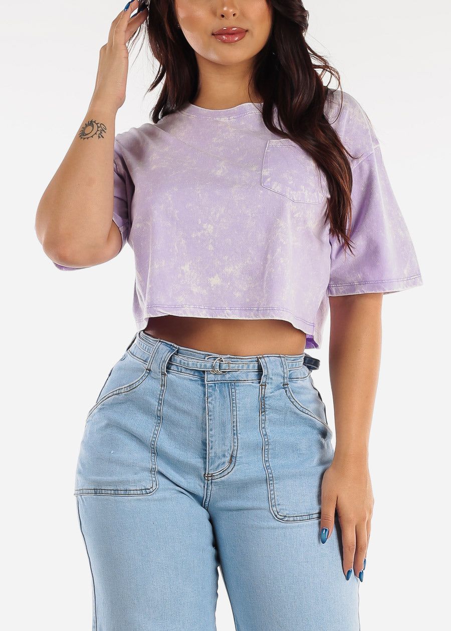 Loose Short Sleeve Mineral Wash Cropped Tee Light Purple sold by Moda product image thumbnail 2