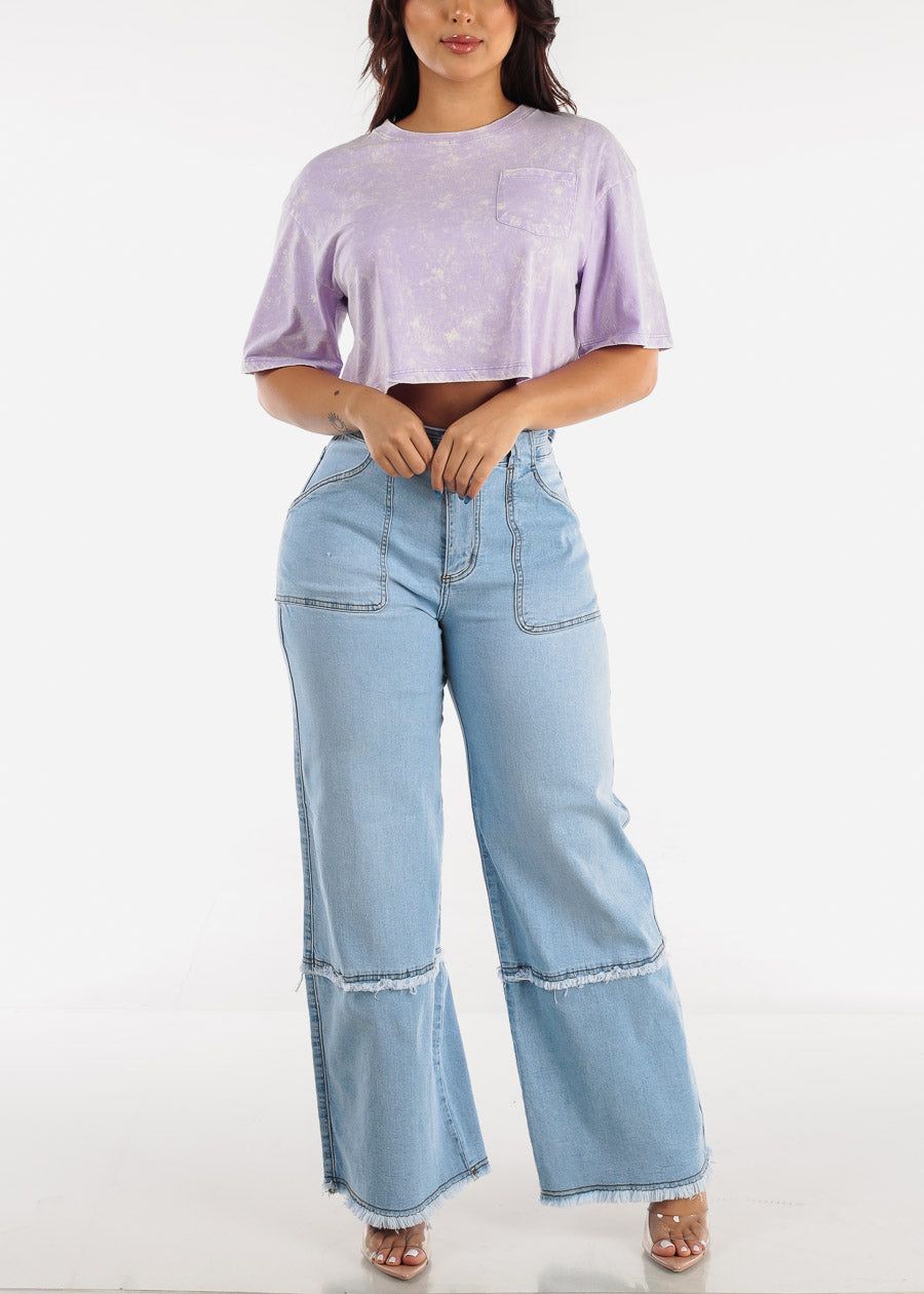 Loose Short Sleeve Mineral Wash Cropped Tee Light Purple sold by Moda product image thumbnail 3
