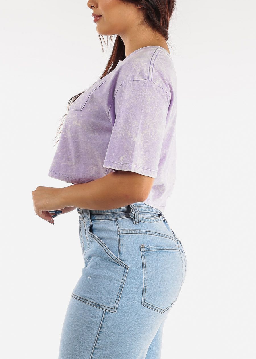 Loose Short Sleeve Mineral Wash Cropped Tee Light Purple sold by Moda product image thumbnail 4