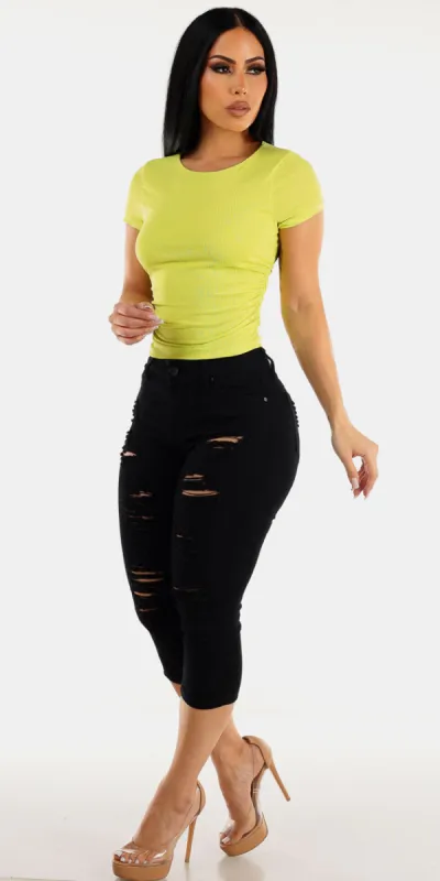 Ruched Neon Ripped Denim Outfit sold by Moda