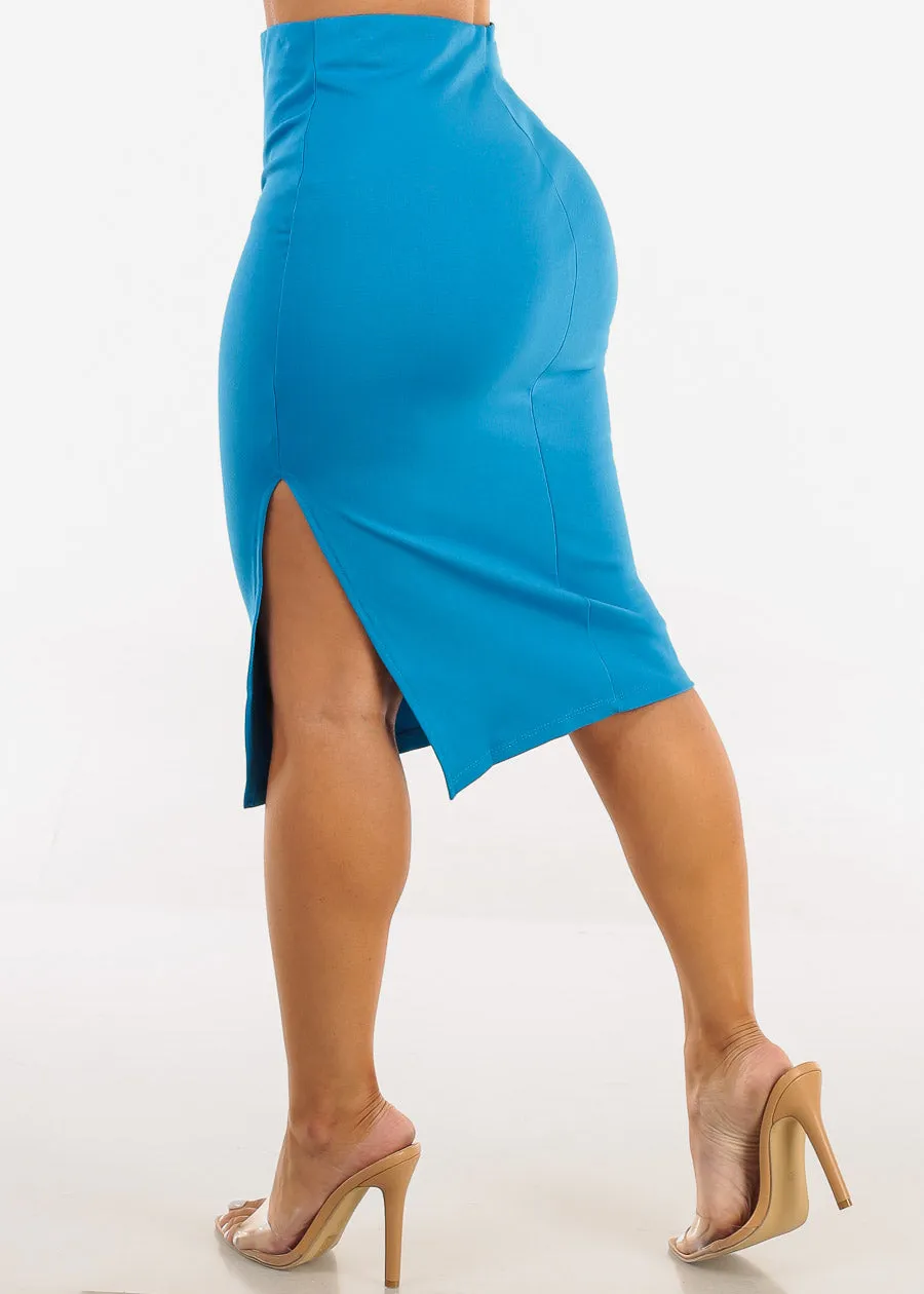 High Waist Side Slit Pencil Skirt Blue sold by Moda product image thumbnail 4