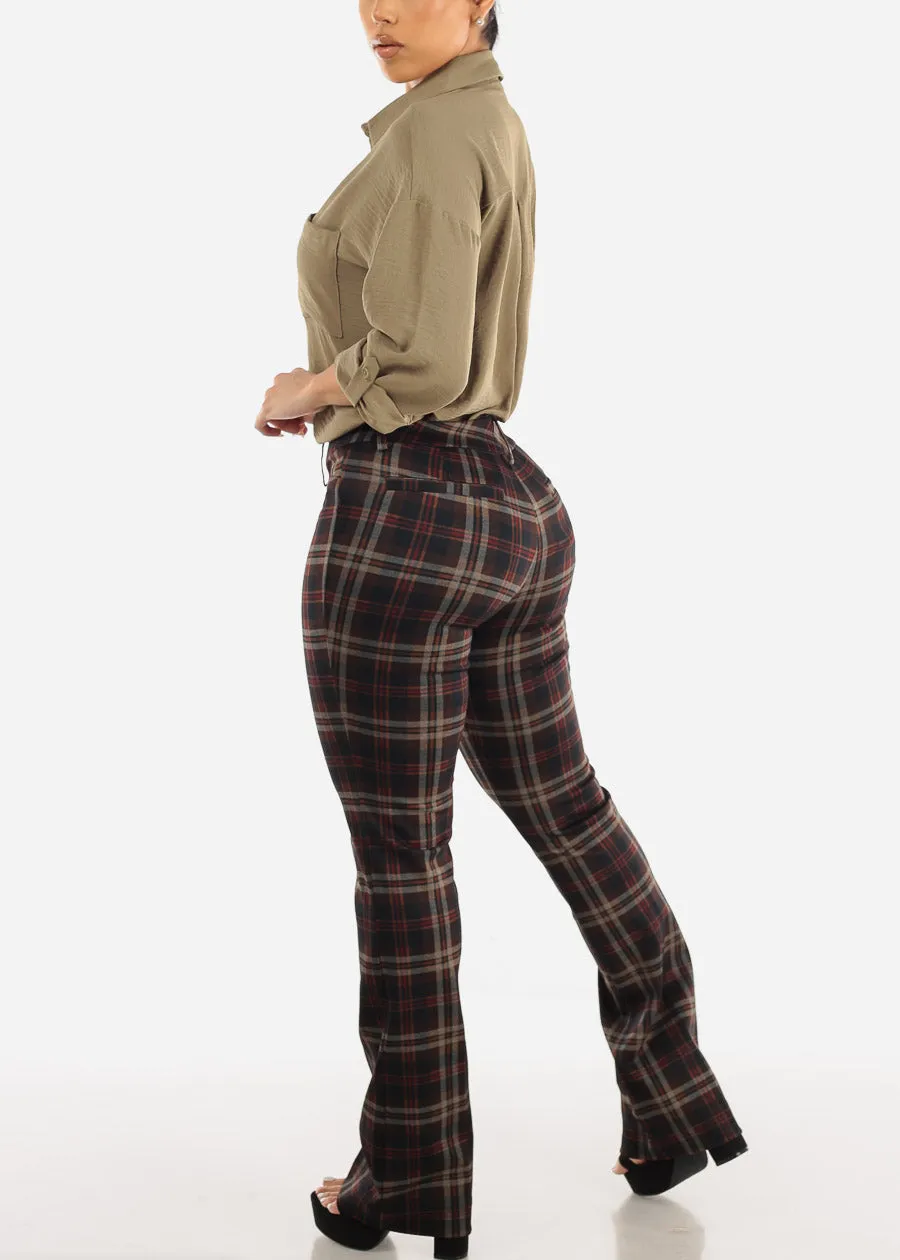 High Waist Plaid Bootcut Stretch Dress Pants Brown sold by Moda product image thumbnail 5