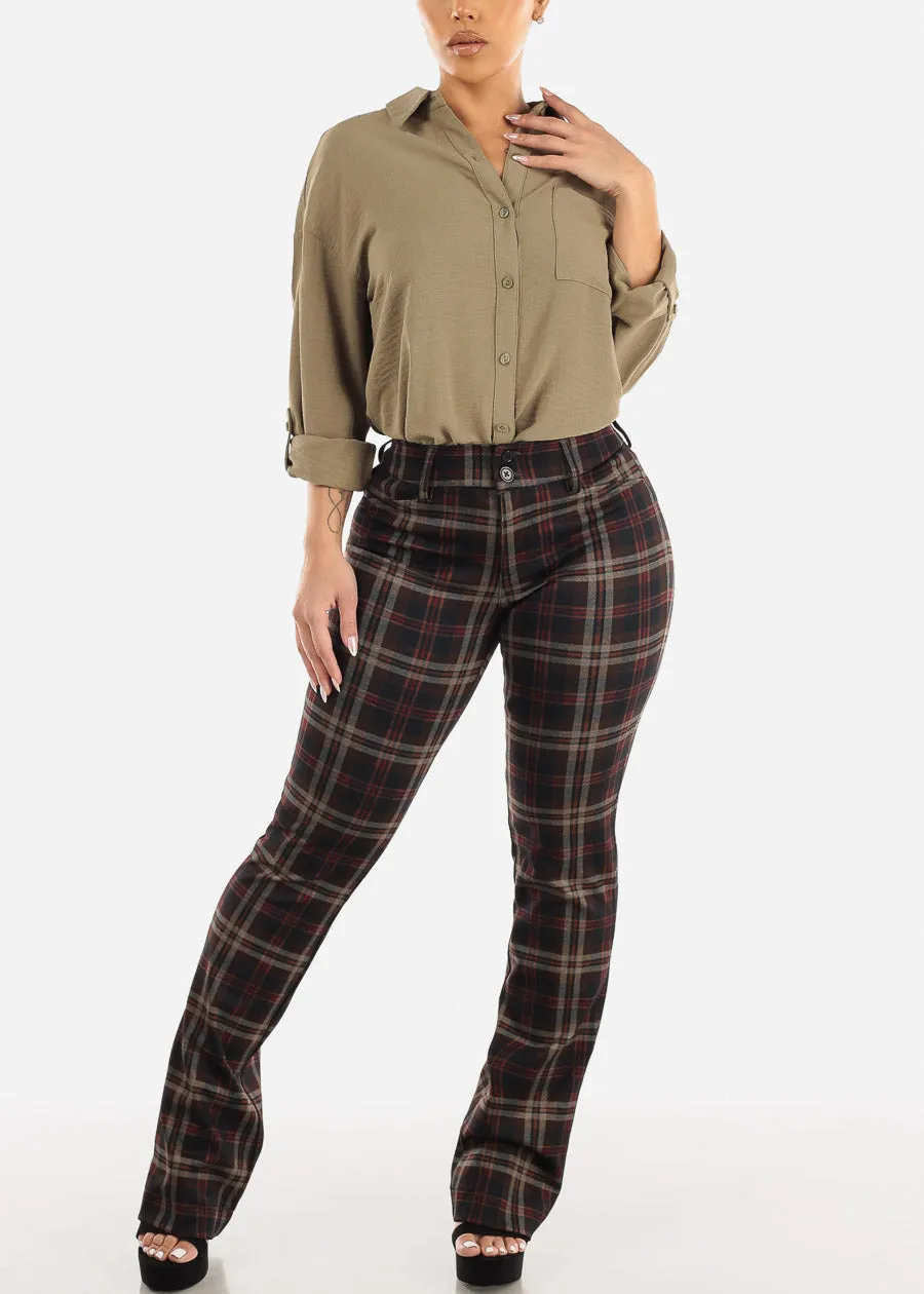 High Waist Plaid Bootcut Stretch Dress Pants Brown sold by Moda product image thumbnail 2