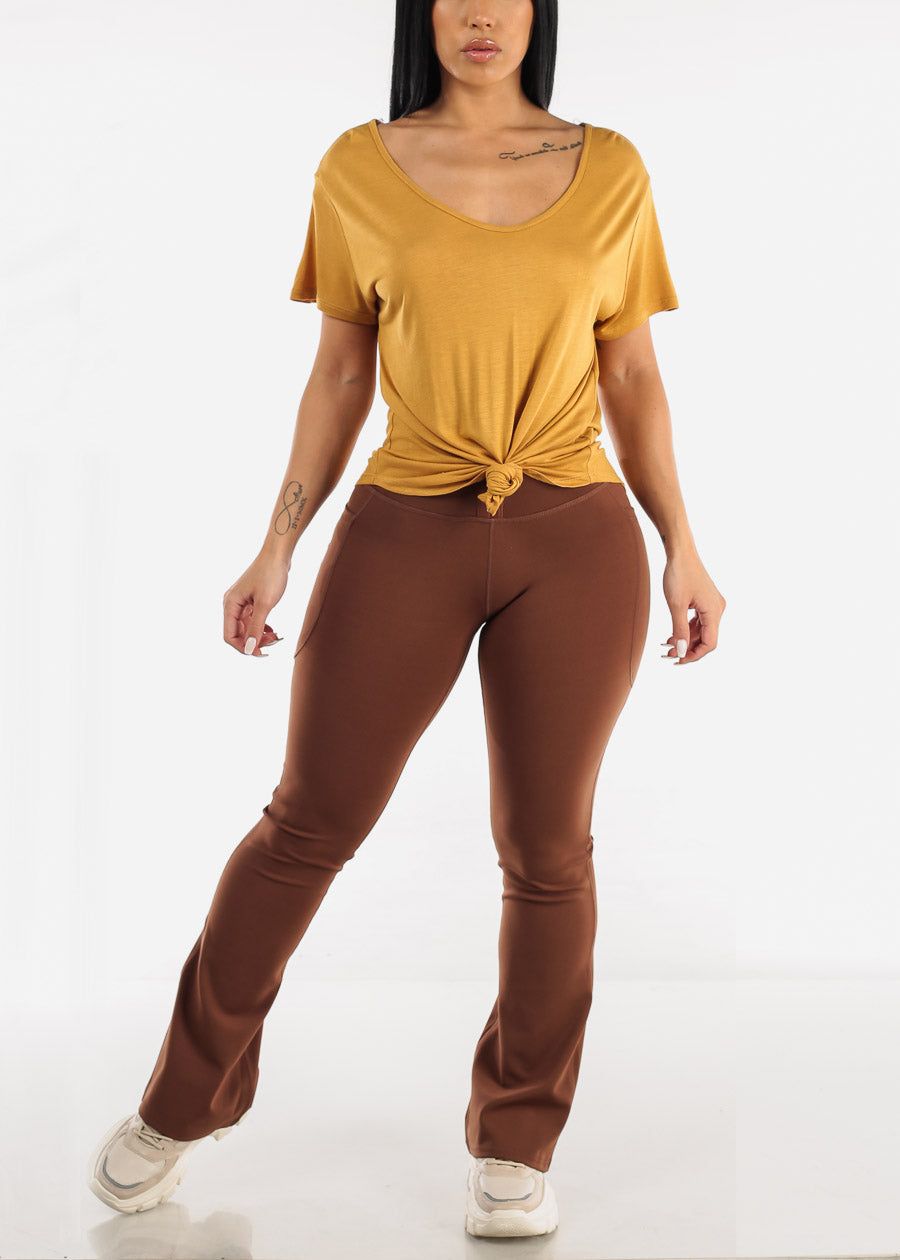 High Waisted Corset Flared Leggings Brown sold by Moda product image thumbnail 2