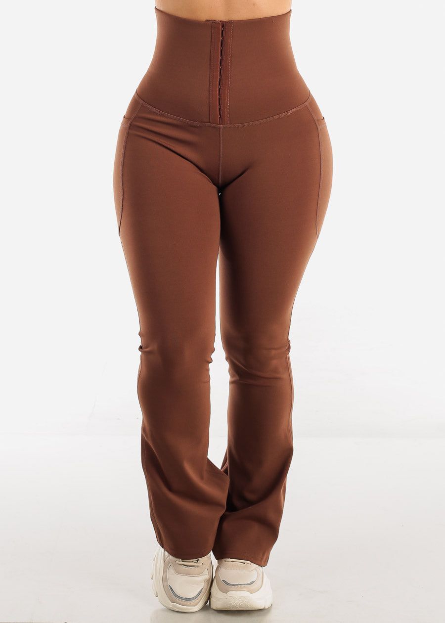 High Waisted Corset Flared Leggings Brown sold by Moda product image thumbnail 3