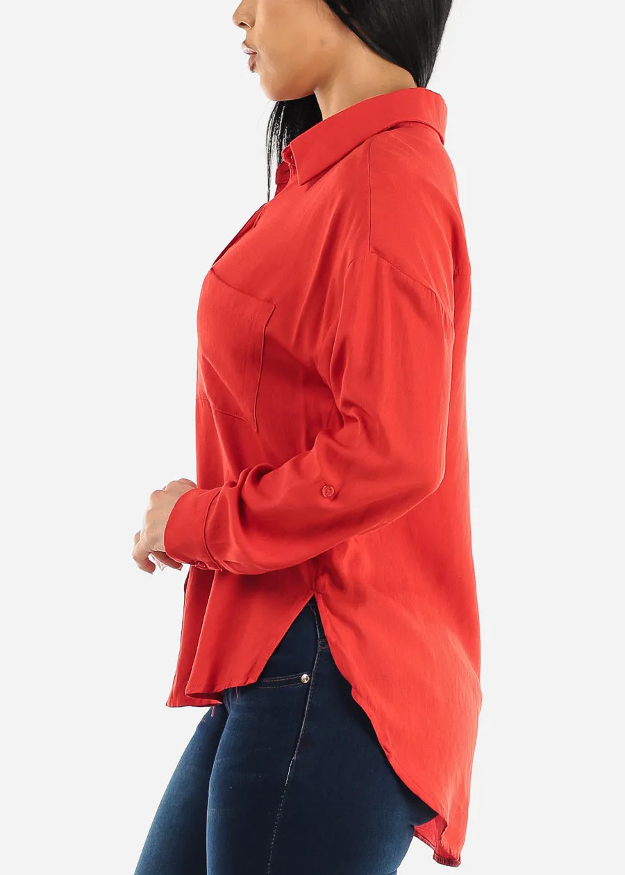 Red Long Sleeve Relaxed Fit Collared Blouse sold by Moda product image thumbnail 3