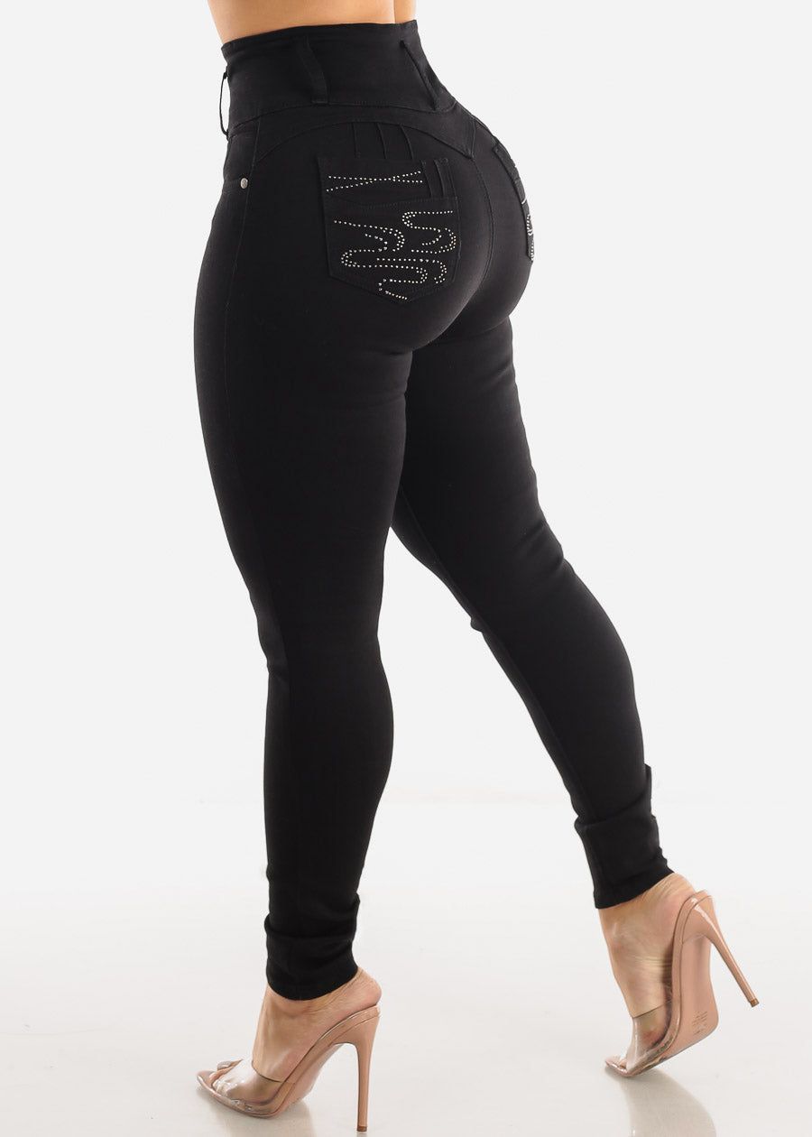 Ultra High Waisted Black Butt Lifting Skinny Jeans sold by Moda product image thumbnail 5