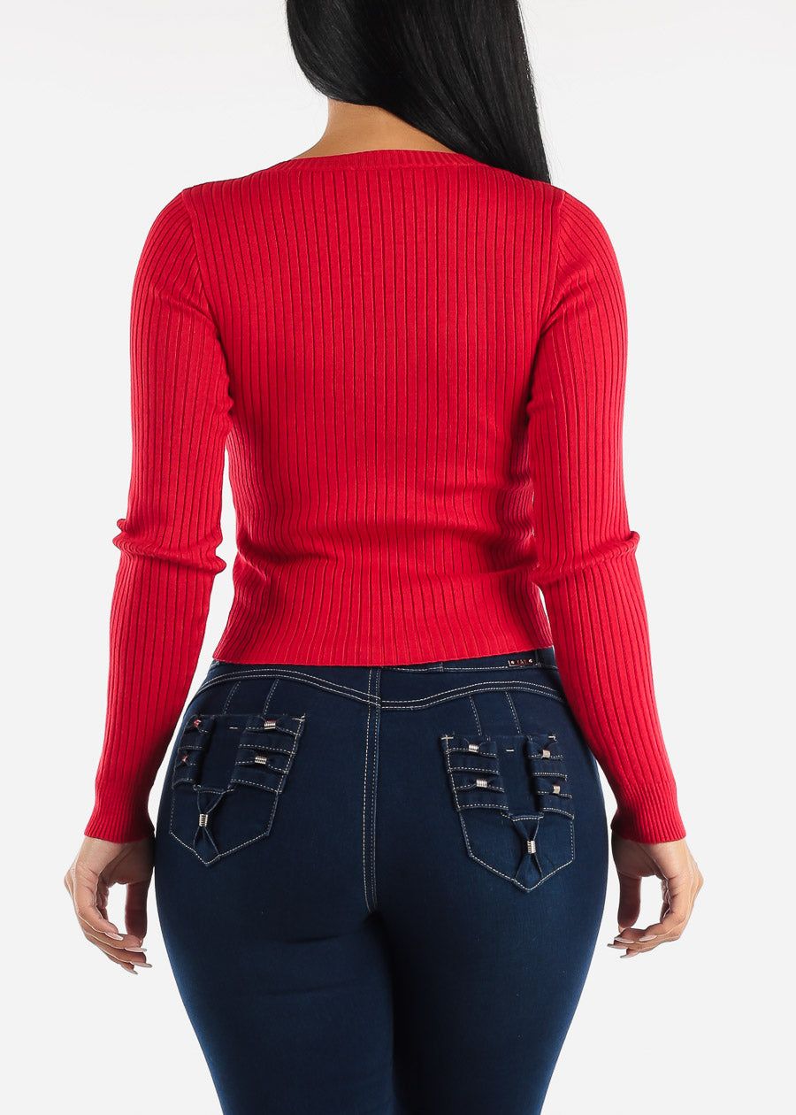 Vneck Long Sleeve Sweater Top Red sold by Moda product image thumbnail 4