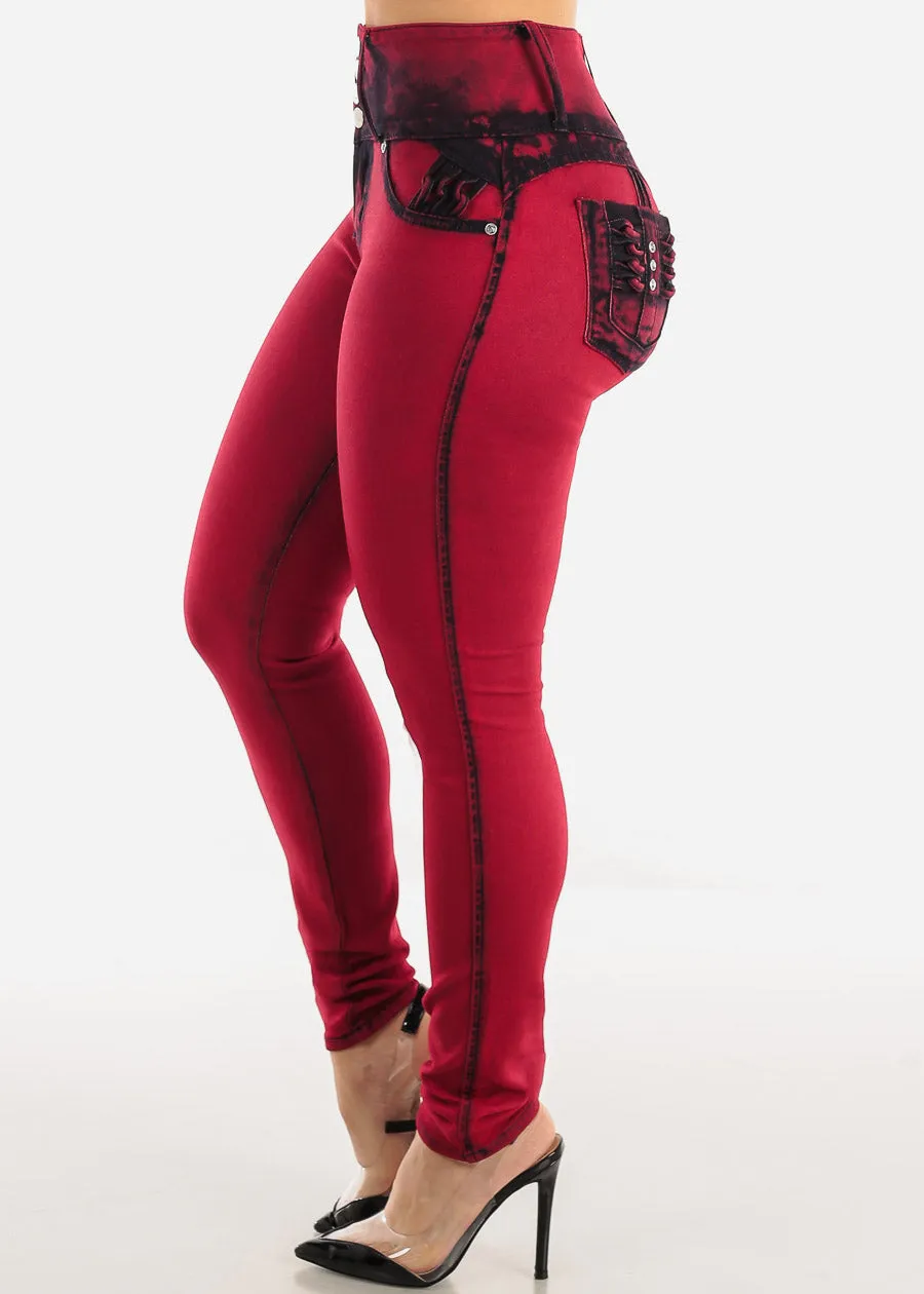 Red Butt Lift Levantacola High Waisted Skinny Jeans sold by Moda product image thumbnail 5
