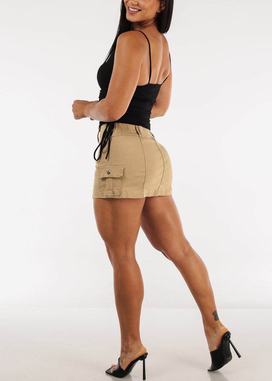 Khaki High Waisted Hyper Stretch Cargo Mini Skort sold by Moda product image thumbnail 5