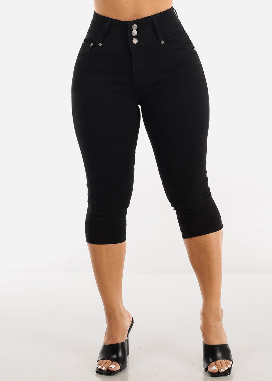 High Waisted Black Butt Lifting Denim Capris sold by Moda product image thumbnail 2