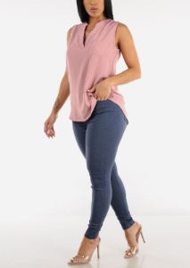 Sleeveless Vneck Woven Blouse Mauve sold by Moda