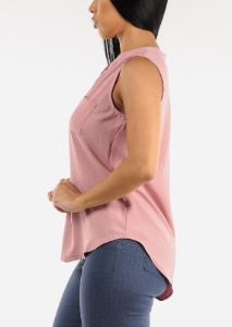 Sleeveless Vneck Woven Blouse Mauve sold by Moda