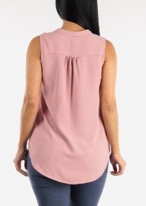 Sleeveless Vneck Woven Blouse Mauve sold by Moda