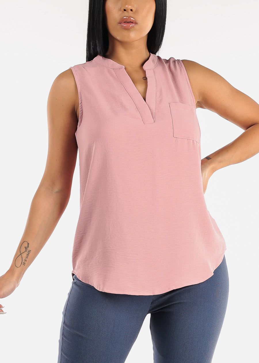 Sleeveless Vneck Woven Blouse Mauve sold by Moda