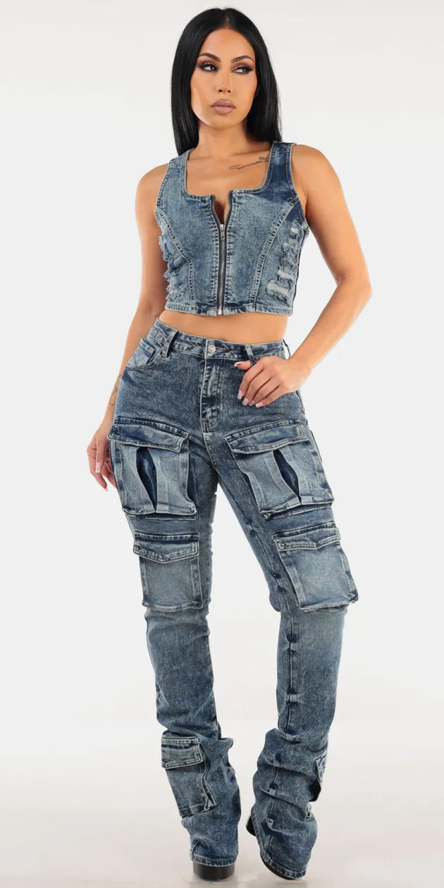 Denim Vest Cargo Denim Look sold by Moda