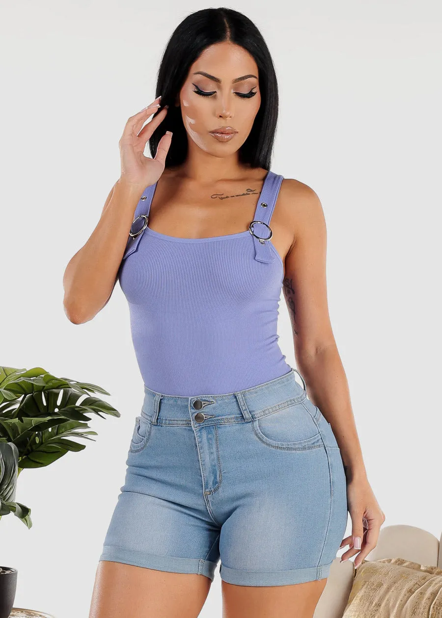 Seamless Ribbed Cami Top w Buckle Straps Light Purple sold by Moda