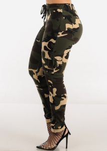 Hyper Stretch Drawstring Waist Camouflage Cargo Skinny Pants sold by Moda