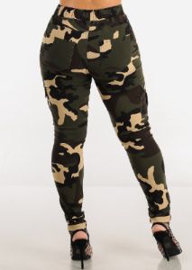 Hyper Stretch Drawstring Waist Camouflage Cargo Skinny Pants sold by Moda