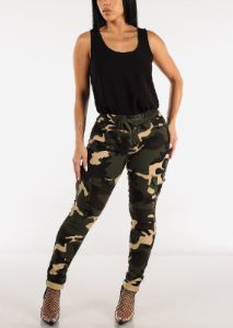 Hyper Stretch Drawstring Waist Camouflage Cargo Skinny Pants sold by Moda