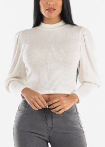 White Mock Neck Light Sweater sold by Moda