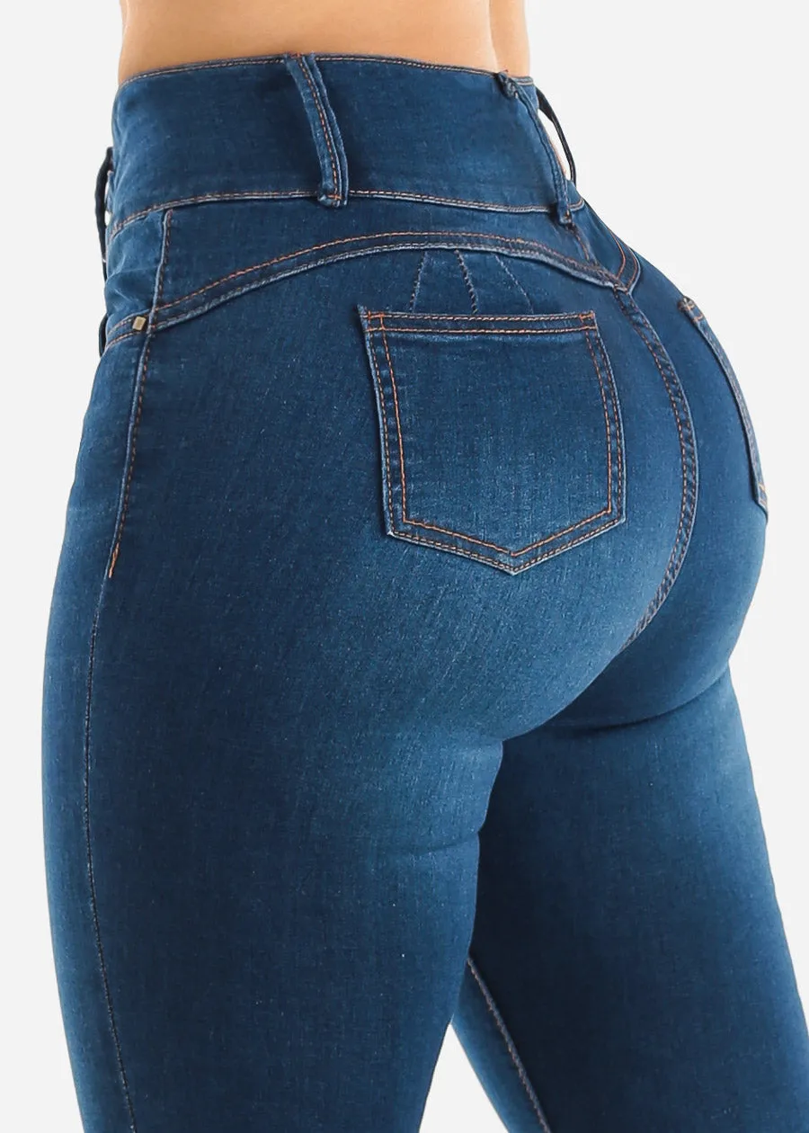 Super High Waist Levantacola Skinny Jeans Med Blue sold by Moda