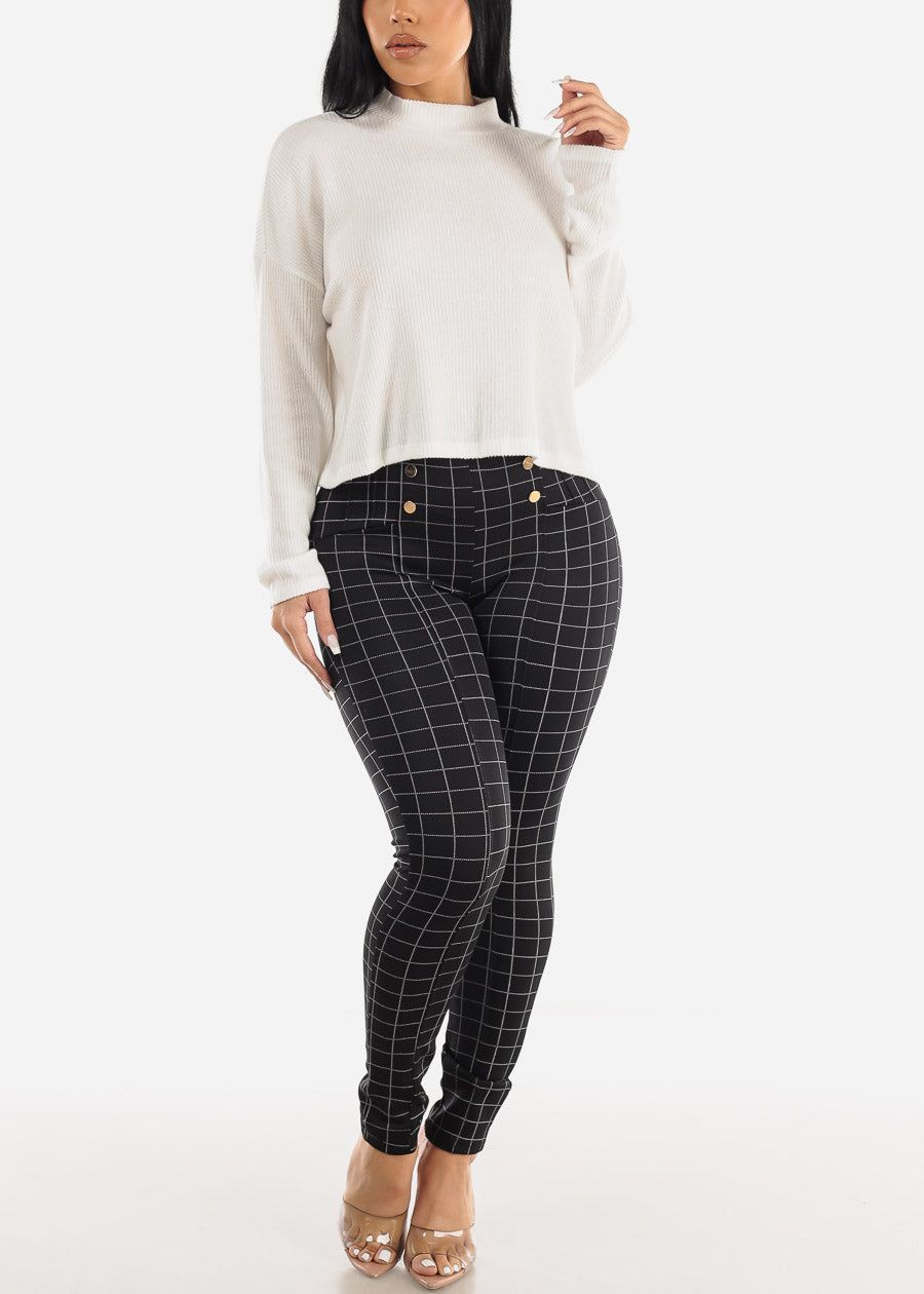 White Long Sleeve Mock Neck Hacci Sweater Crop Top sold by Moda product image thumbnail 2