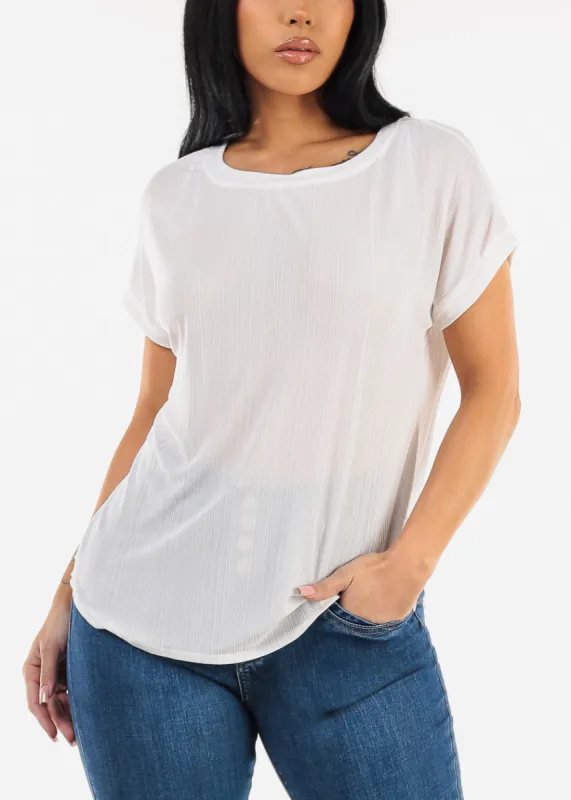 Short Sleeve Round Neck White Blouse sold by Moda