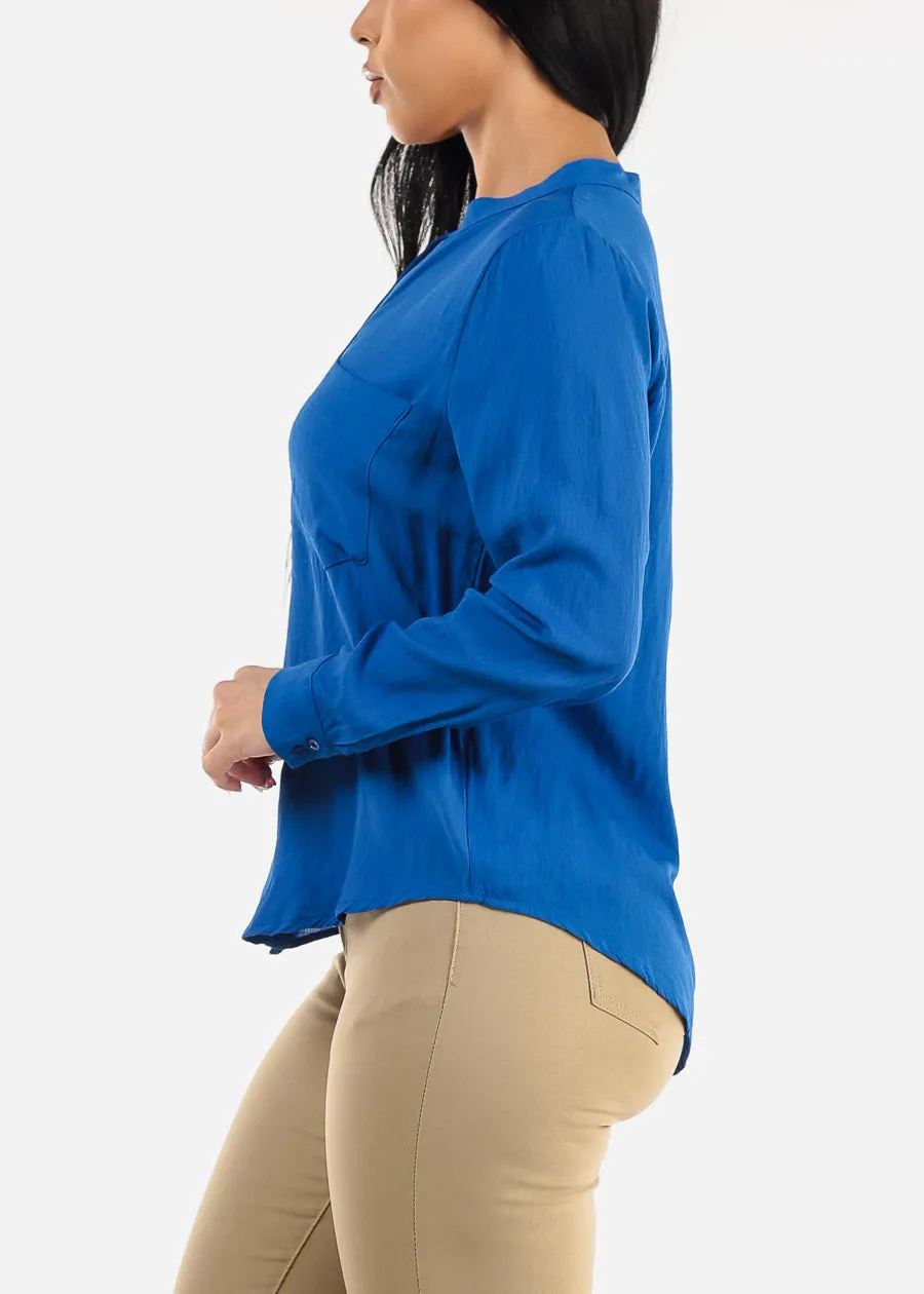 Vneck Long Sleeve Button Down Shirt Royal Blue sold by Moda product image thumbnail 3