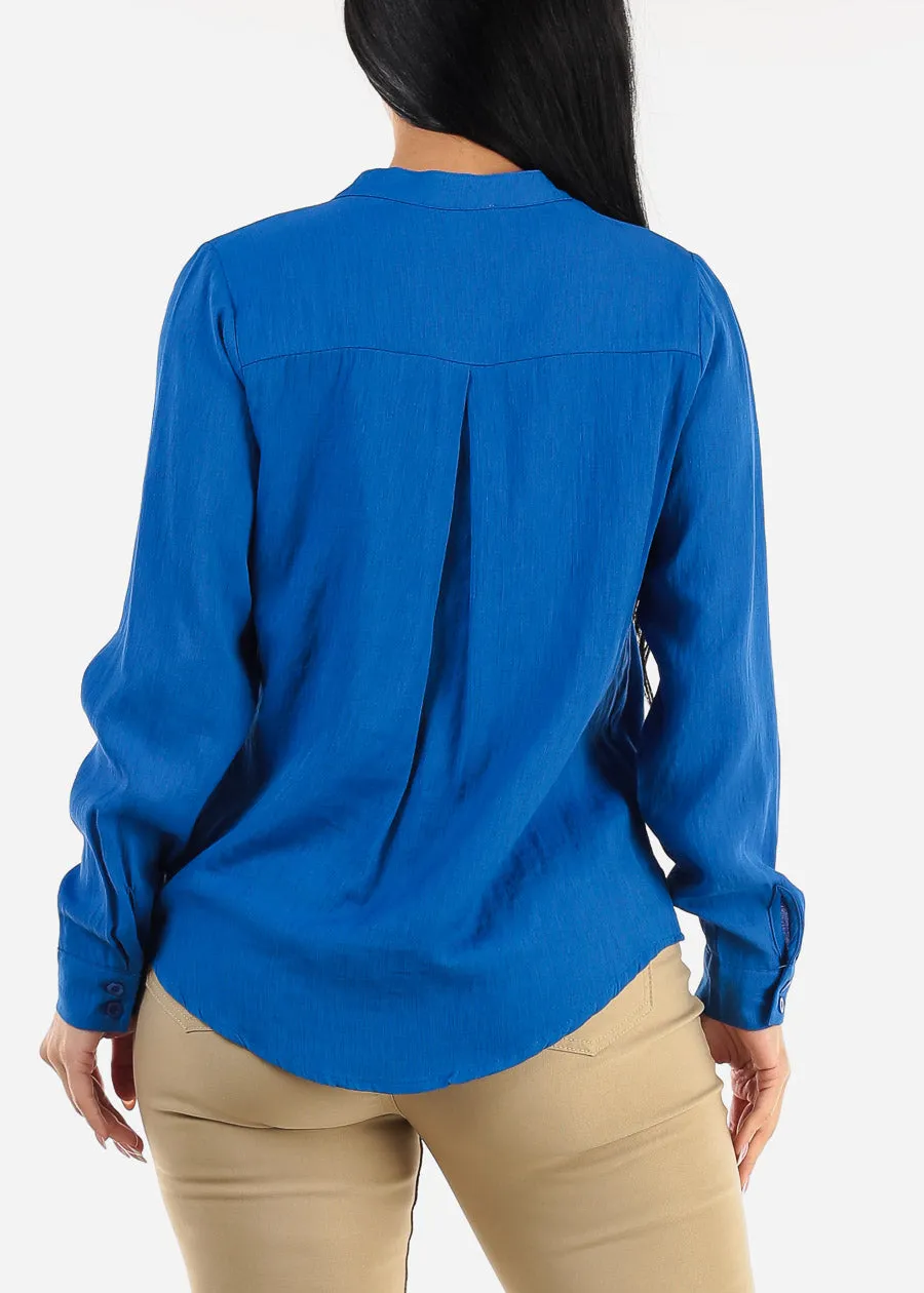 Vneck Long Sleeve Button Down Shirt Royal Blue sold by Moda product image thumbnail 4