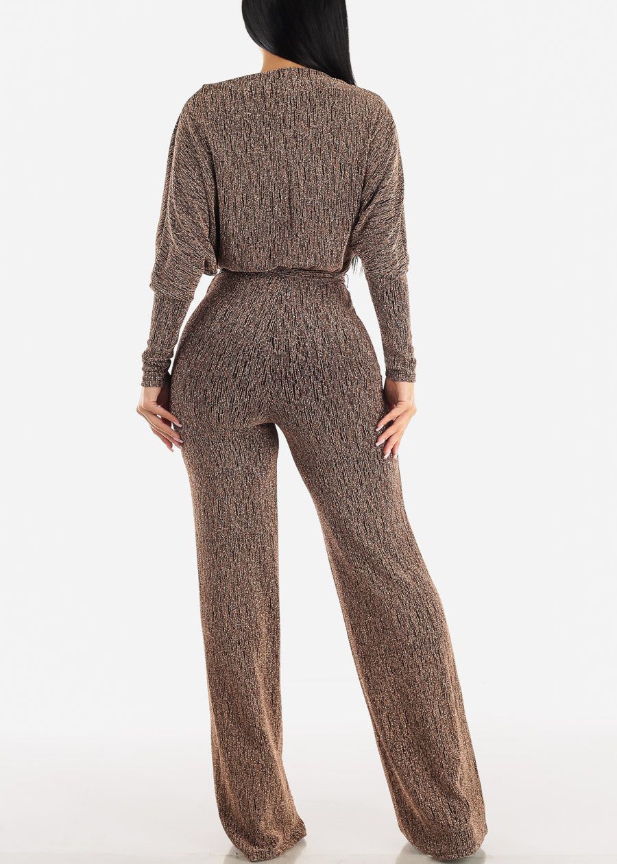 Gold Metallic Stretchy Off Shoulder Jumpsuit w Belt sold by Moda product image thumbnail 3