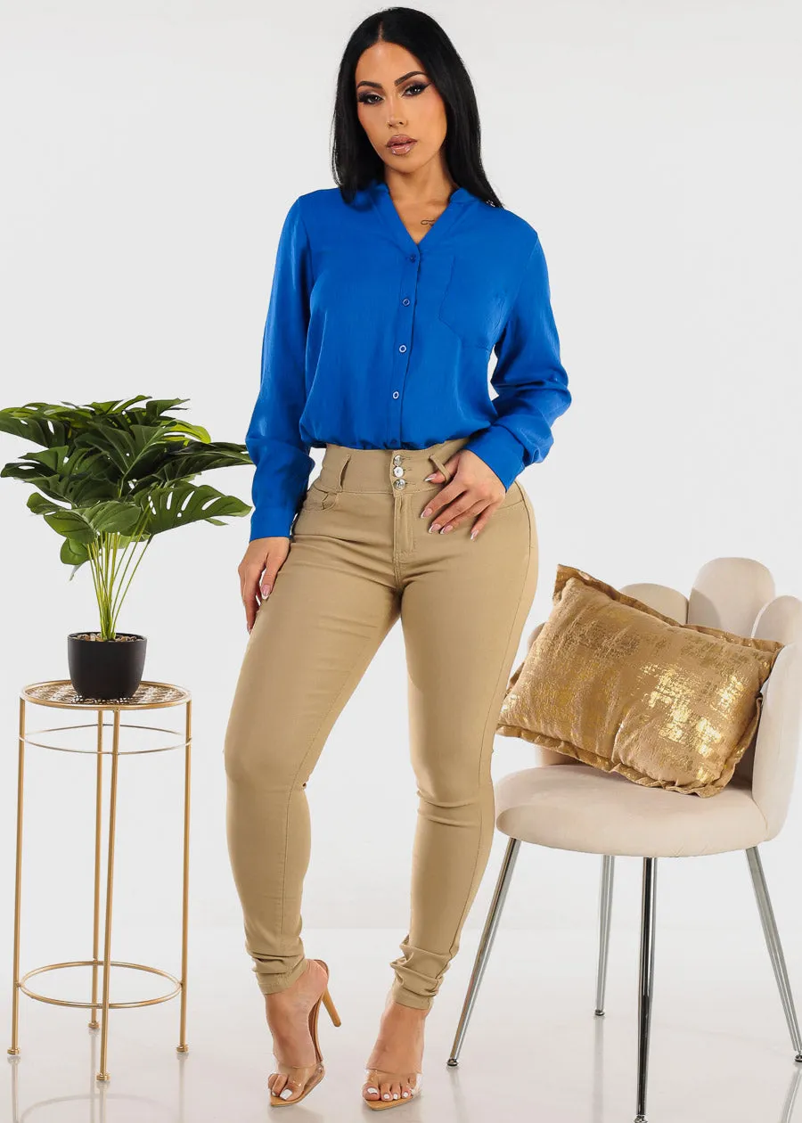 Vneck Long Sleeve Button Down Shirt Royal Blue sold by Moda product image thumbnail 2