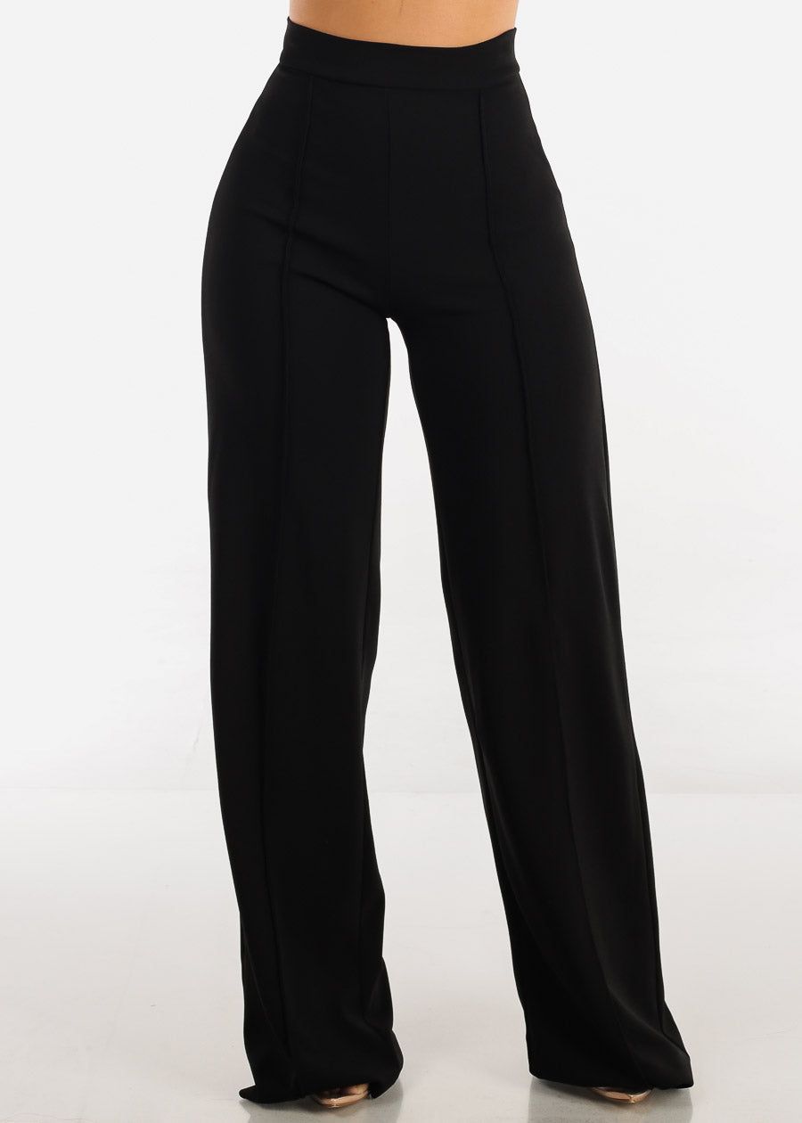 Black High Waisted Pintuck Wide Leg Pants sold by Moda