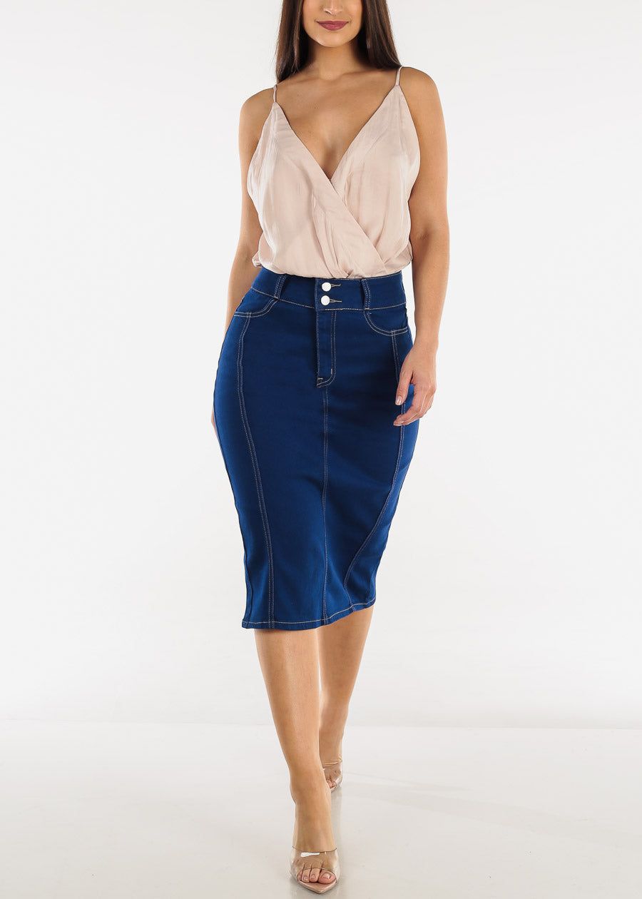 High Waist Royal Blue Denim Midi Pencil skirt sold by Moda product image thumbnail 2