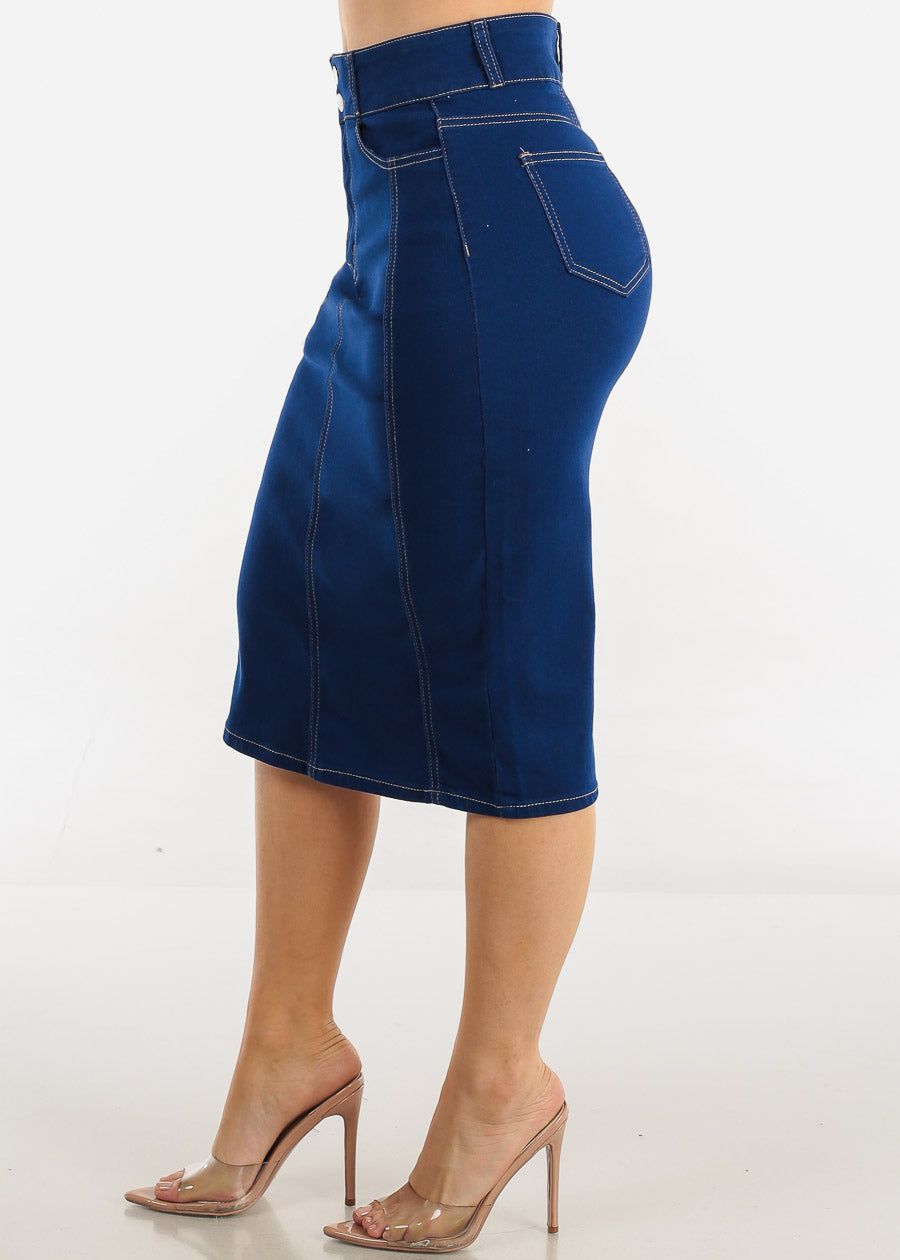 High Waist Royal Blue Denim Midi Pencil skirt sold by Moda product image thumbnail 3
