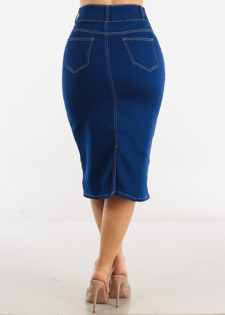 High Waist Royal Blue Denim Midi Pencil skirt sold by Moda product image thumbnail 4