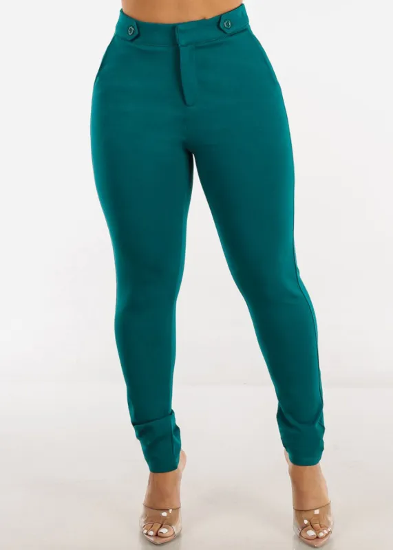 Teal High Waist Dressy Skinny Pants sold by Moda