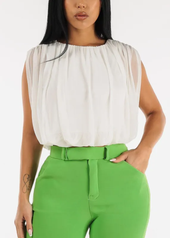 White Sleeveless Bubble Hem Blouse sold by Moda