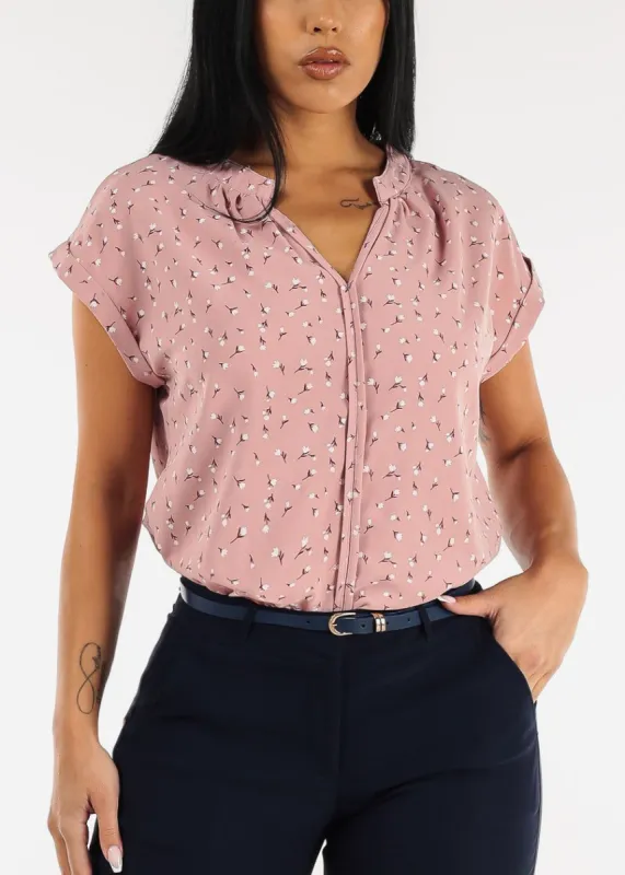 Cap Sleeve Vneck Floral Blouse Mauve sold by Moda
