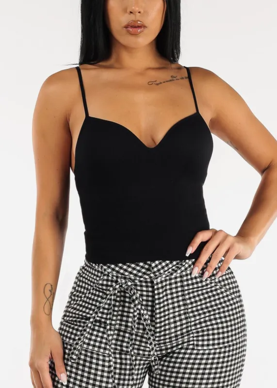 Black Spaghetti Strap Padded Bust Seamless Crop Top sold by Moda