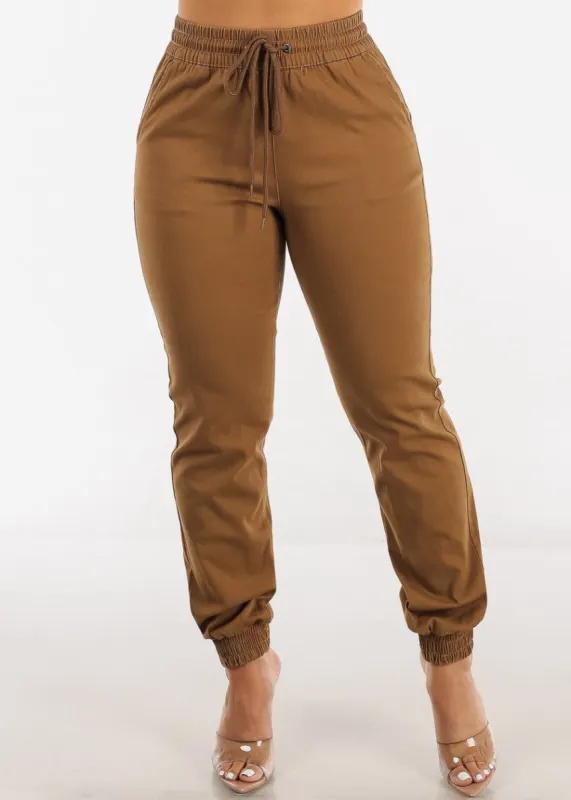 Drawstring Waist Twill Jogger Pants Camel sold by Moda