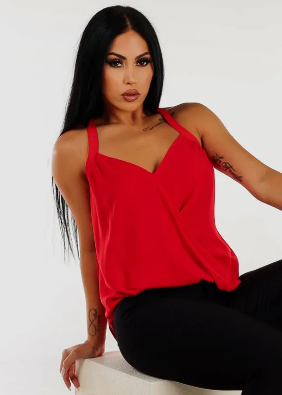 Red Chiffon Surplice Wrap Camisole Top sold by Moda