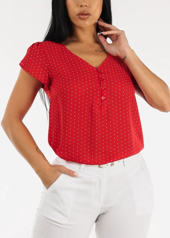 Short Sleeve Polka Dot Chiffon Blouse Red sold by Moda
