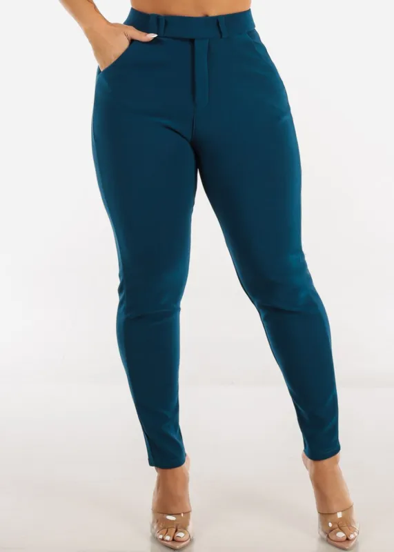 High Waist Teal Dressy Skinny Pants sold by Moda