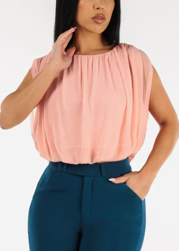 Sleeveless Bubble Hem Blouse Light Pink sold by Moda