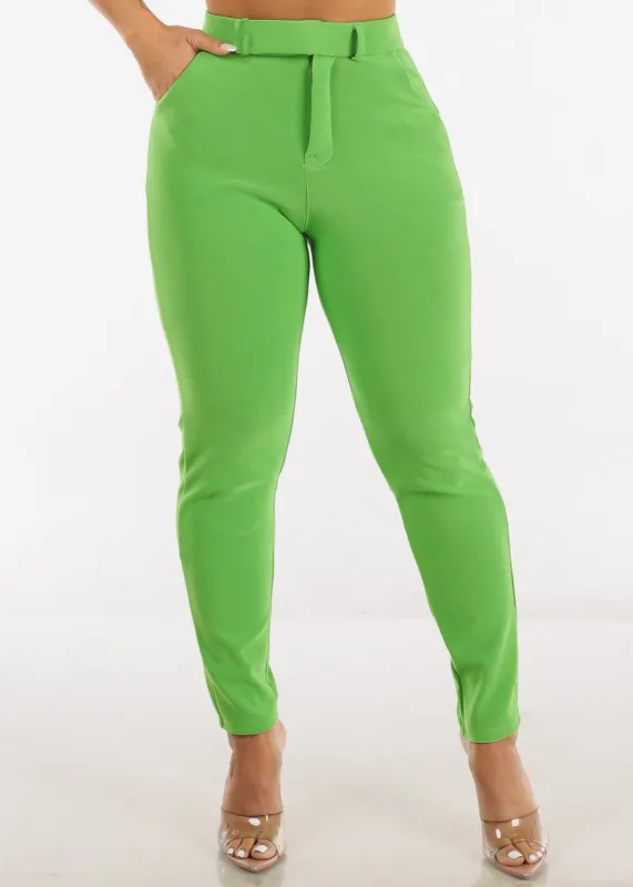 High Waist Neon Green Dressy Skinny Pants sold by Moda